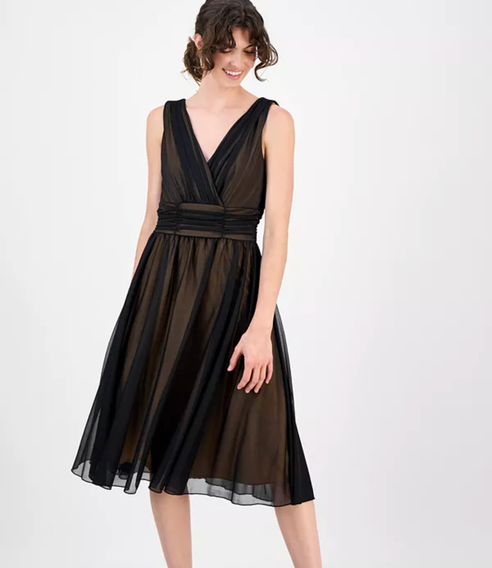 Connected Apparel Womens Black Gold Sleeveless Evening Gown Chiffon Sz 14 NWT